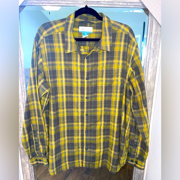 Columbia Shirts Columbia Mens Yellow And Grey Plaid Button Down